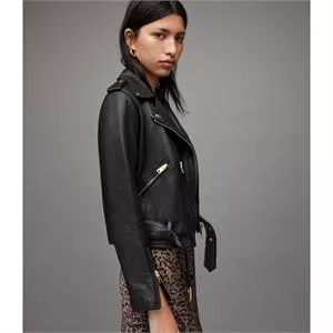 AllSaints Balfern Gold Leather Biker Jacket